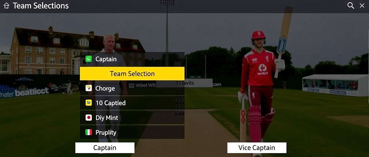 11Wickets Captain Selection Strategy 11Wickets team selection screen highlighting captain and vice-captain choices